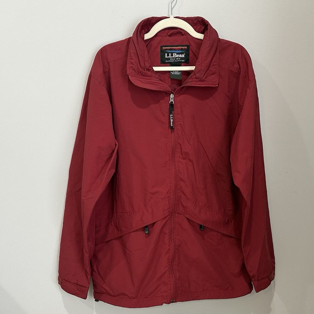 Vintage LL Bean Jacket Mens Medium Red‎ Rain Windbreaker Full Zip Nylon Fishing